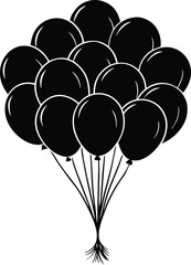 Silhouette of balloons tied together, floating upward, minimal design