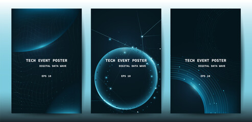 Digital Data Wave Tech Event Poster Set.