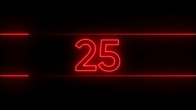 Glowing neon countdown digital clock animation, 30 to 0 second countdown digital clock timer icon concept. numbers from 0 to 30 countdown. Neon bright glowing countdown timer from 30 to 0.