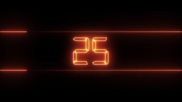 Glowing neon countdown digital clock animation, 30 to 0 second countdown digital clock timer icon concept. numbers from 0 to 30 countdown. Neon bright glowing countdown timer from 30 to 0.