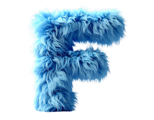 Fluffy Letter F in Pastel Blue with Hyper-Realistic Fur PNG.