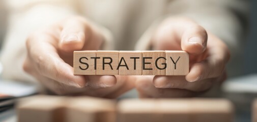 The Strategy Blocks Held in Hands Conveying Business Planning and Teamwork
