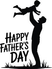 Happy Father's Day Black Silhouette Vector, Father Tossing Young Son in the Air, Celebrating Paternity and Love Between Dad and Child.