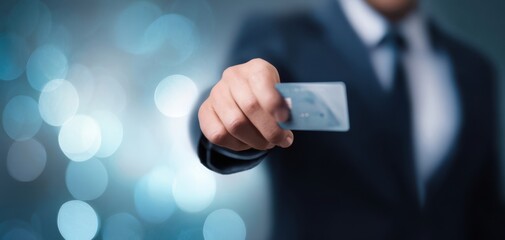 The Credit Card Presented by Professional Businessman for Contactless Payments and Corporate Transactions