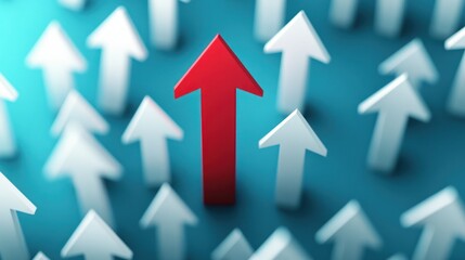 Red arrow leading white arrows; success concept