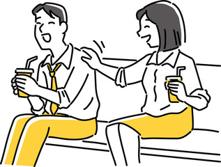 ベンチでイチャイチャする男女社員