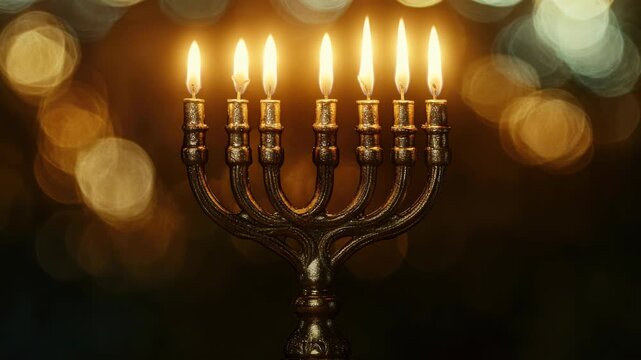 The hanukkiah with lit candles. A symbol of hope and light, representing the Jewish holiday of Hanukkah.