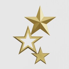 Obraz premium Set of various realistic gold stars isolated on a white background. 3D trophy star icon. 3D rendering.