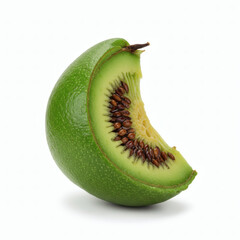 Isolated fruit slice with vibrant green skin and exposed seeds on transparent background