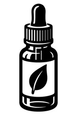 Vector icon: Natural herbal extract dropper bottle, leaf label. Ideal for essential oils, CBD, tinctures, serums, organic liquid concentrates. Emphasizes purity, wellness, botanical ingredients for he