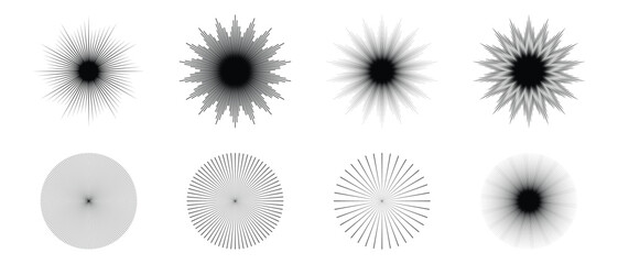 Sunburst icon, vector, design. Sunburst firework collection. Sunrays linear icons and symbols for decoration. Vector illustration. Abstract line circle vector background.