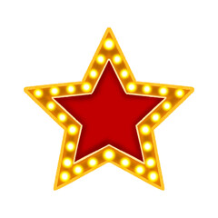 Fototapeta premium Red star Light frame sign neon decoration, theater announcement campaign event vintage hand drawn on transparent background