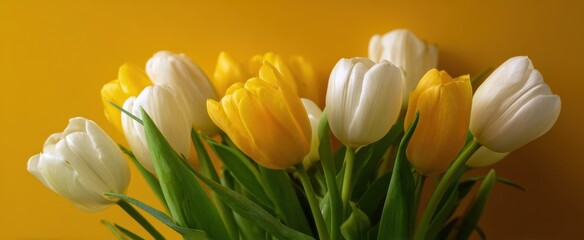 The Tulip Bouquet on Vibrant Yellow Background with Fresh Spring Floral Arrangement