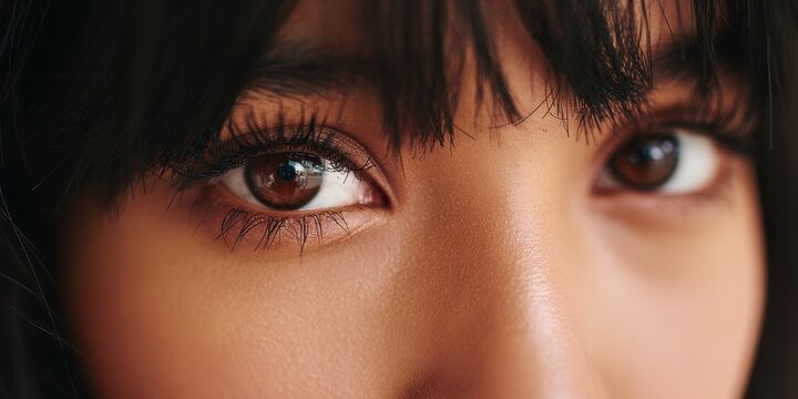 Intense gaze of a woman with captivating brown eyes, highlighting beauty and emotion, perfect for beauty, skincare, and fashion campaigns