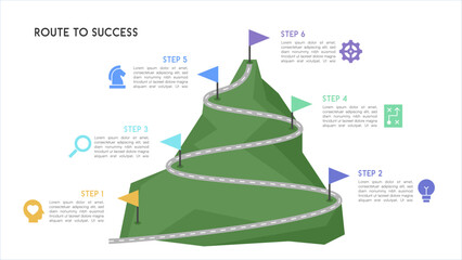 Fototapeta premium Winding Mountain Road Six Steps to Success Infographic
