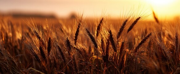The Wheat Field Glowing in Golden Sunset Light with Backlit Stalks and Bokeh
