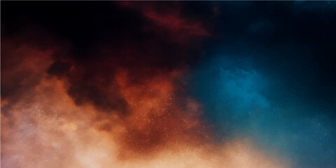 Fiery smoke and flames rise against a dark night sky, like a violent storm cloud of intense color