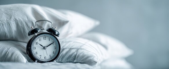 The Alarm Clock Resting on Pillows in a Minimalist Bedroom Morning Scene