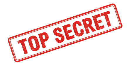 Official red top secret stamp with grunge effect for confidential document security and classified information disclosure isolated on white background