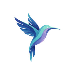 Obraz premium Modern Stylized Hummingbird Illustration - Vibrant Blue and Teal Vector Bird Graphic - Elegant Minimalist Animal Design - Isolated Flying Creature Icon on White Background