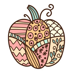 Pastel pink patchwork pumpkin vector illustration, retro style
