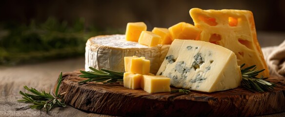 The Cheese Platter Featuring Assorted Artisan Cheeses, Cubes, Blue Cheese and Rosemary