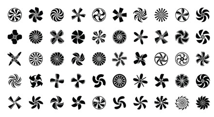 Vector illustration of collection of propeller icons set of different fan, blade, and turbine symbols vector illustration of various rotating and spinning elements