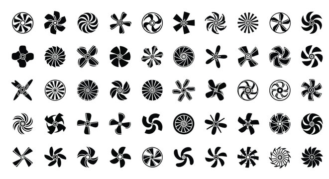 Vector illustration of collection of propeller icons set of different fan, blade, and turbine symbols vector illustration of various rotating and spinning elements