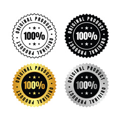 100 percent  four original product seals in black, gold, silver, and outline with stars and text design elements