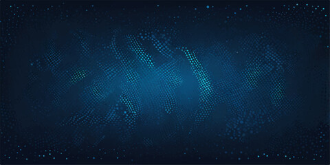 Abstract dark blue background illustrating a bright digital galaxy explosion with glowing stars and lines of technology in the night sky