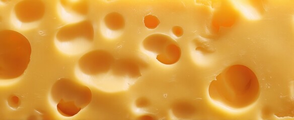 The Cheese Close Up Revealing Golden Swiss Emmental Surface with Characteristic Round Holes