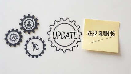 Gear icons representing the update concept with a keep running note