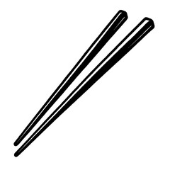 Elegant Black Chopsticks Vector Icon: A sleek, minimalist graphic illustration of traditional Asian dining utensils, perfect for menus, restaurant branding, culinary designs, cultural projects, and fo