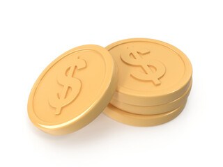 Golden Dollar Coins Stacked and Leaning for Finance and Savings
