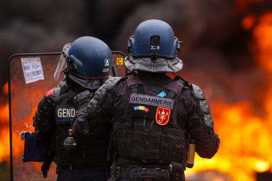 French gendarmerie (riot policemen) during an exercise in an international drill for security forces in Europe.
