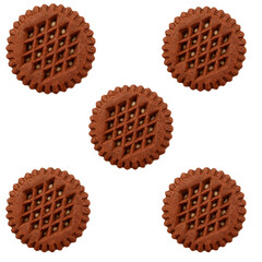 Five Round Chocolate Lattice Cookies With Crunchy Exterior, Perfect For Dessert Photography And Treats