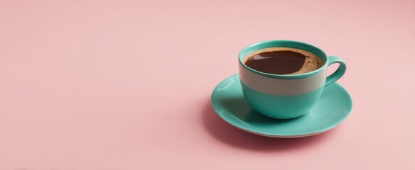 The Coffee Cup on a Pastel Pink Background with Saucer and Minimal Composition
