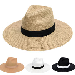 Wide Brim Straw Hat with Black Band - Stylish Summer Accessory