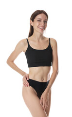 Fototapeta premium Woman with slim body on white background