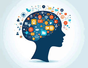 Visualizing intelligence ai powered design elements minimalist representation of the human mind, filled with interconnected digital concepts, data, and innovation