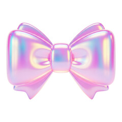 Fototapeta premium Iridescent pink bow isolated on transparent background, a decorative element