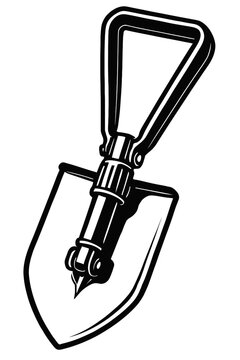 Vector of folding shovel, an E-tool. Perfect for outdoors, camping, hiking, survival, tactical, gardening, emergency digging. Durable, portable, compact spade, offering robust utility for various rugg