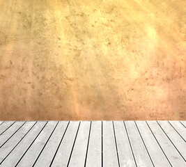 Empty wooden floor and beige grey textured wall. Space for design