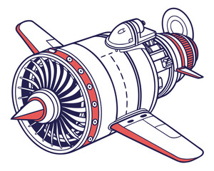 Simple diagram of airplane jet engine turbine showing internal gas technology and maintenance equipment isometric isolated. © Rahim