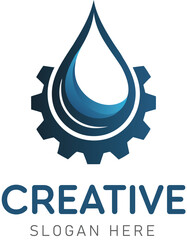 Creative logo design with water drop and gear symbol for technology, engineering, and innovation branding