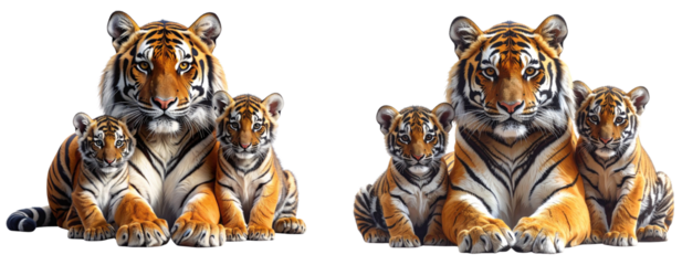 Set Of Bengal Tiger Family Portrait PNG