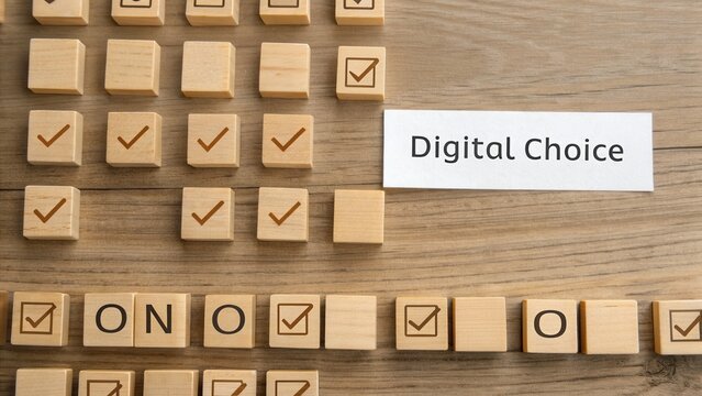 Wooden blocks arranged in binary rows signifying digital checks