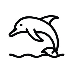 Vector art of dolphin jumping out of water, represented in a simple black outline drawing style