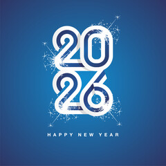 2026 New Year continuous Finland ribbon. Abstract white blue flag of Finland in the shape of 2026 logo with sparkle firework. New Year concept greeting card