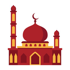Majestic Red and Gold Mosque Illustration with Dome and Minarets for Ramadan and Eid Celebration